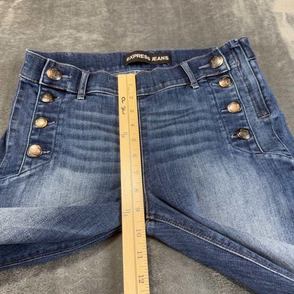 Express Jeans Womens 8R Sailor Button Flare Leg Medium Wash Nautical High Rise - Picture 6 of 10